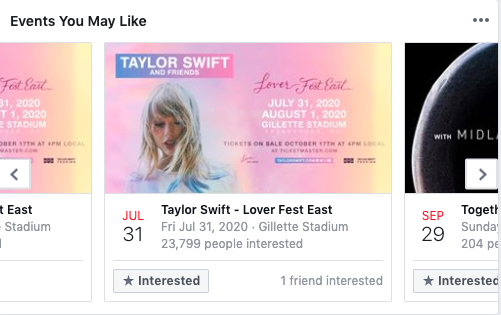 Events you may like example on Facebook